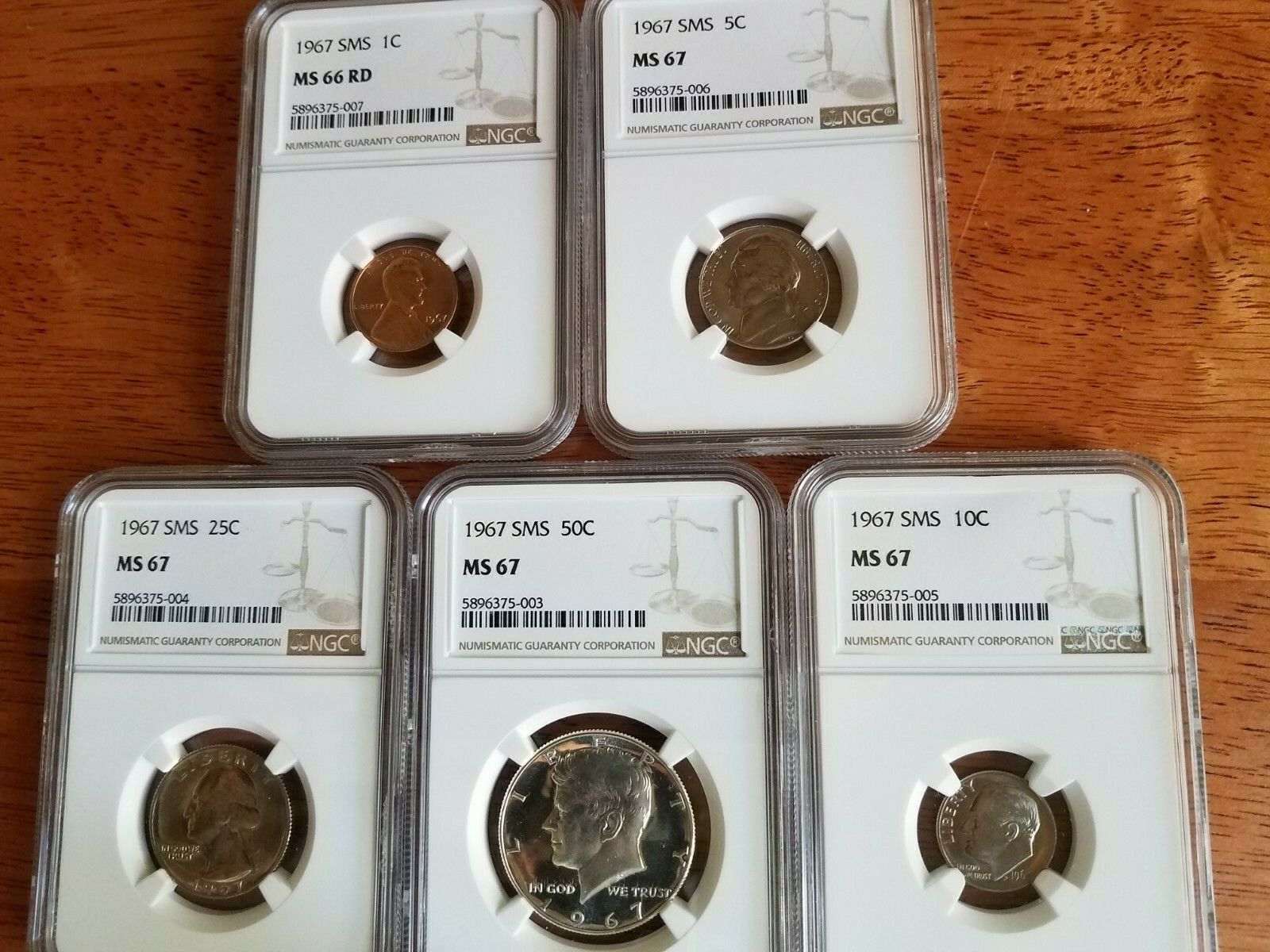 1967 Ngc Sms Ms67  5-coin Set Encased In New Scratch Free Holders / Super Buy !