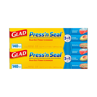 Glad Press'n Seal Food Plastic Wrap - Microwave Safe (140 Sq. Ft., 2 Pack)