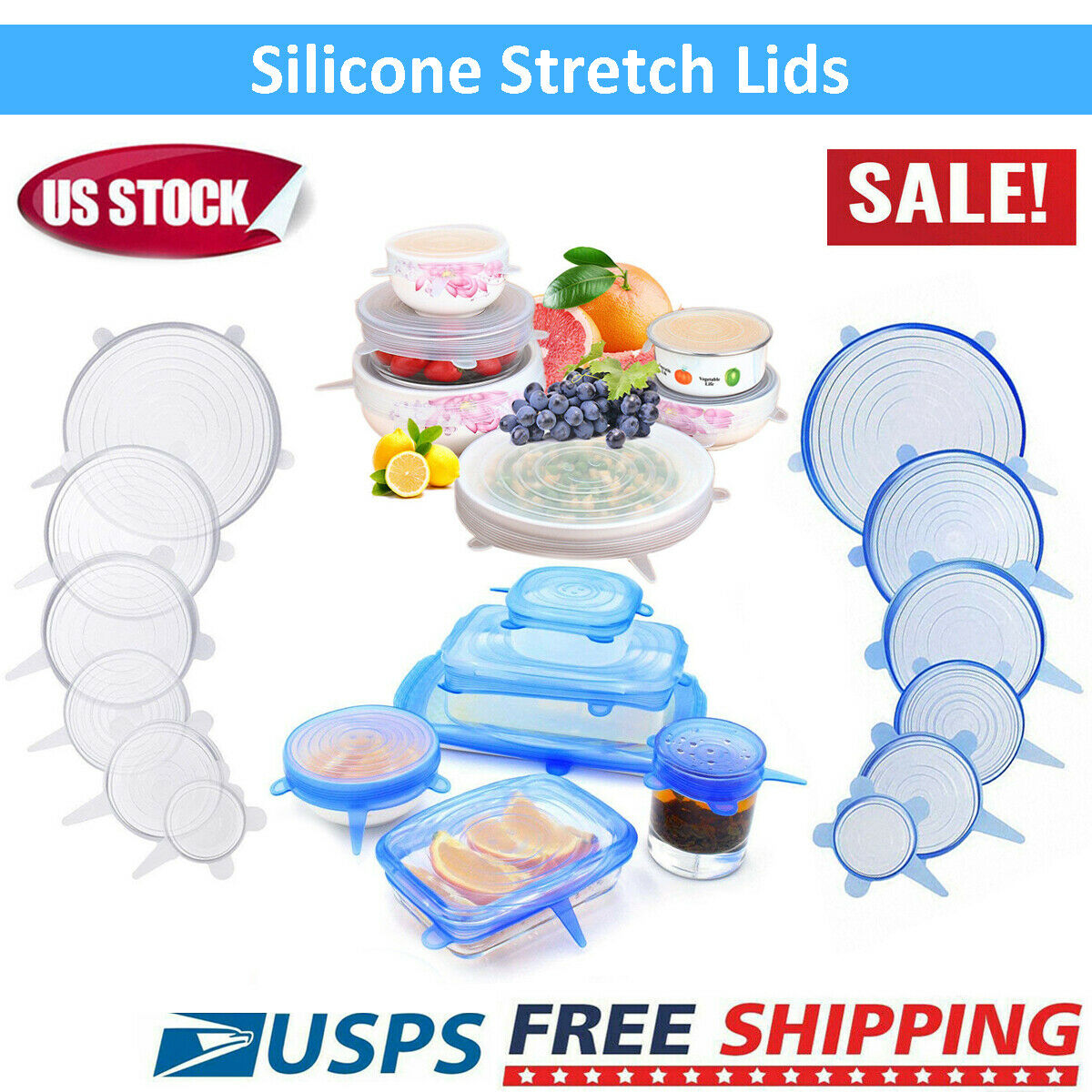 6x Reusable Silicone Stretch Lids Kitchen Bowl Cup Dish Covers Set -eco Friendly