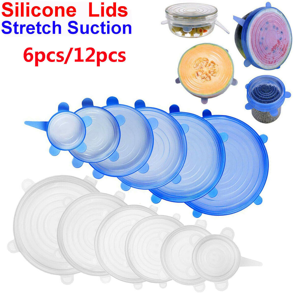 6/12x Silicone Stretch Bowl Wraps Food Saver Covers Seal Insta Lids Reusable Usa