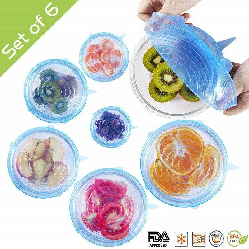 6pcs Silicone Stretch Lid Reusable Food Wrap Covers Microwave Oven Compatible